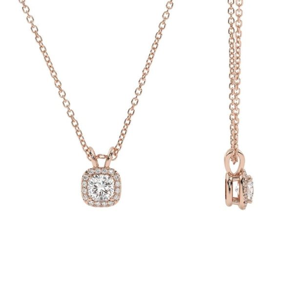 Halo dizaino pakabukas su pagalvėlės formos deimantu iš raudono aukso