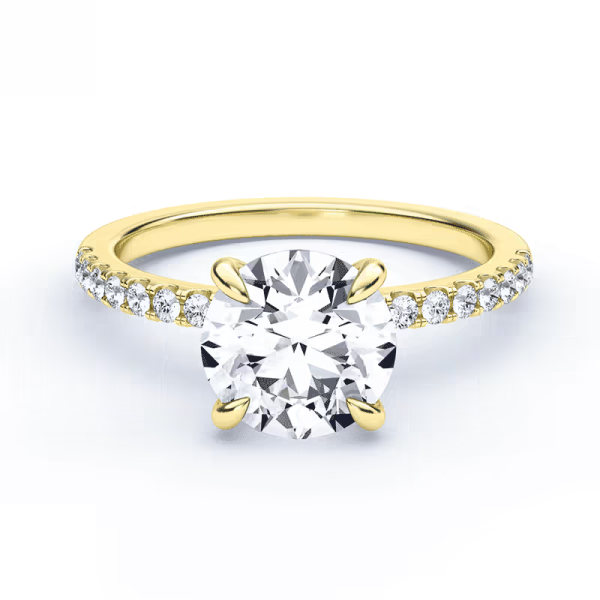 Modernaus dizaino sužadėtuvių žiedas su apvaliu deimantu iš geltono aukso