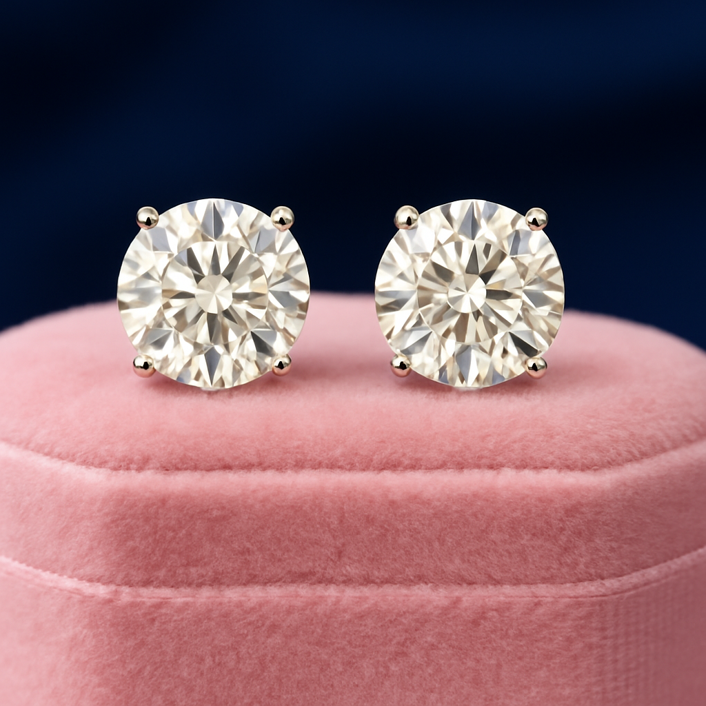 Balto aukso auskarai su deimantais apvalios formos