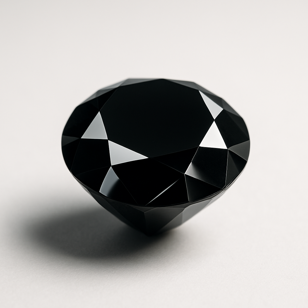 Juodas deimantas – aukštos kokybės poliruotas akmuo su giliu juodu atspalviu ir šviesos atspindžiais