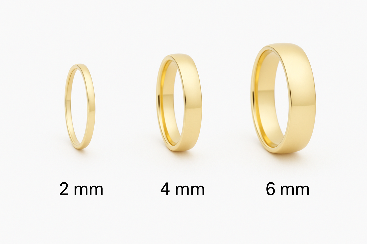 Trys vestuviniai žiedai ant piršto/ 2 mm, 4 mm ir 6 mm pločio – skirtumai tarp žiedų pločių