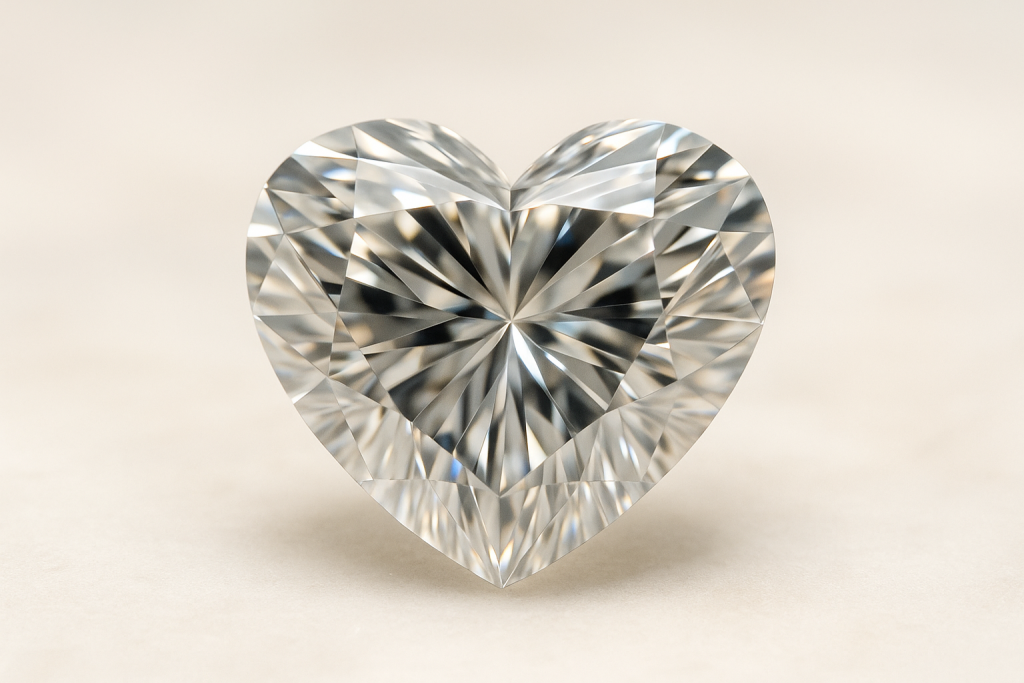 Širdelės formos deimantas ant balto fono – romantiška forma, simbolizuojanti meilę.