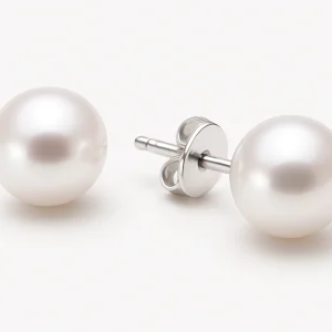 Auskarai su perlais 10 mm baltas auksas, vinukai