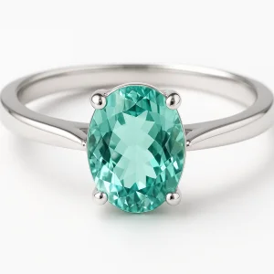 Balto aukso žiedas su ovalo formos minto spalvos turmalinu