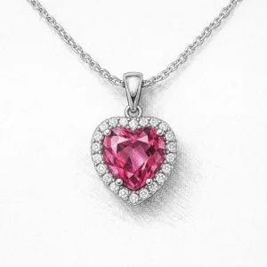 Eskizas balto aukso pakabukas su rožiniu turmalinu