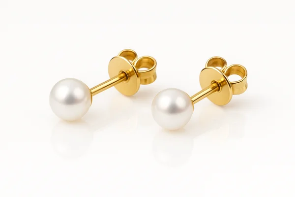 Geltono aukso auskarai vinukai su perlais 6 mm, vinukai