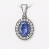Juvelyro eskizas halo dizaino pakabukas su ovalo formos tanzanitu centre, deimantų apvadas aplinkui tanzanitą