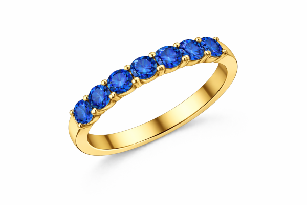 Žiedas juostelė su 7 safyrais baltas auksas geltonas auksas