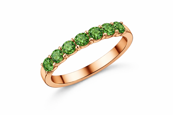 Žiedas juostelė su 7 turmalinais raudonas auksas