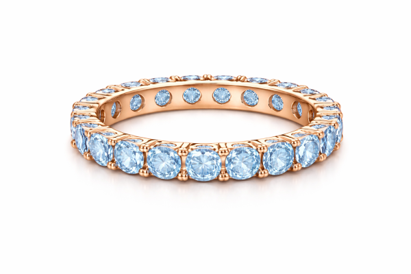 Žiedas juostelė su akvamarinais raudonas auksas