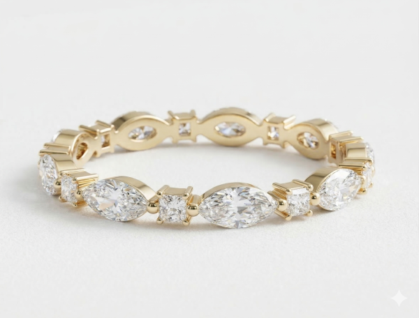 Deimantinė juostelė 6 Marquise & 6 Princess deimantais 3.60 karatai geltonas auksas