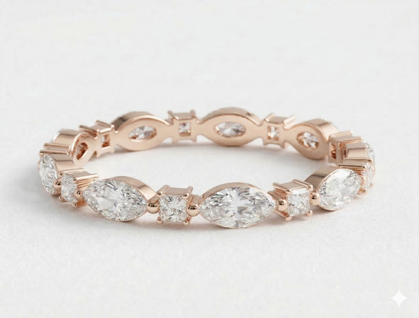 Deimantinė juostelė 6 Marquise & 6 Princess deimantais 3.60 karatai raudonas auksas