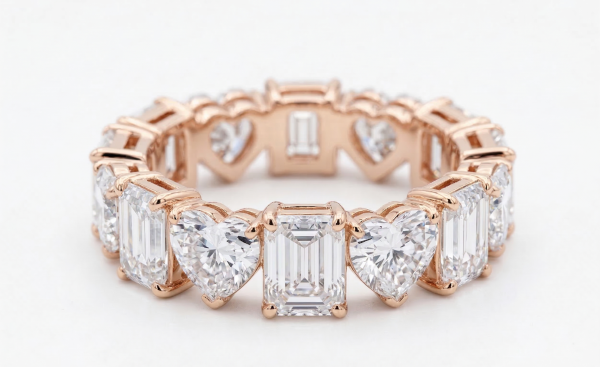 Išskirtinė deimantinė juostelė 6Emerald & 6Heart raudonas auksas