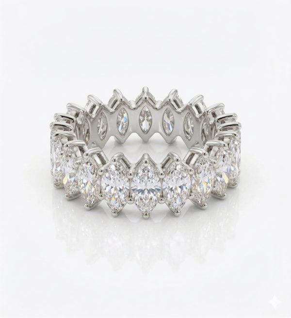 Žiedas juostelė su laboratoriniais 13 Marquise 6.57 karatai baltas auksas