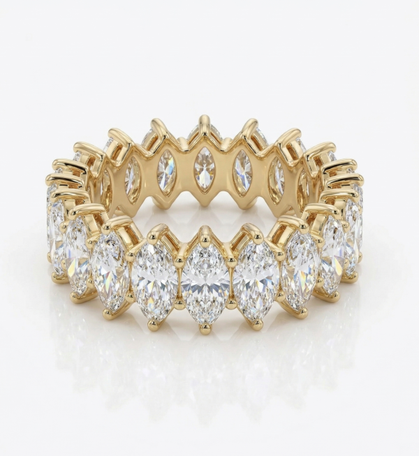 Žiedas juostelė su laboratoriniais 13 Marquise 6.57 karatai geltonas auksas