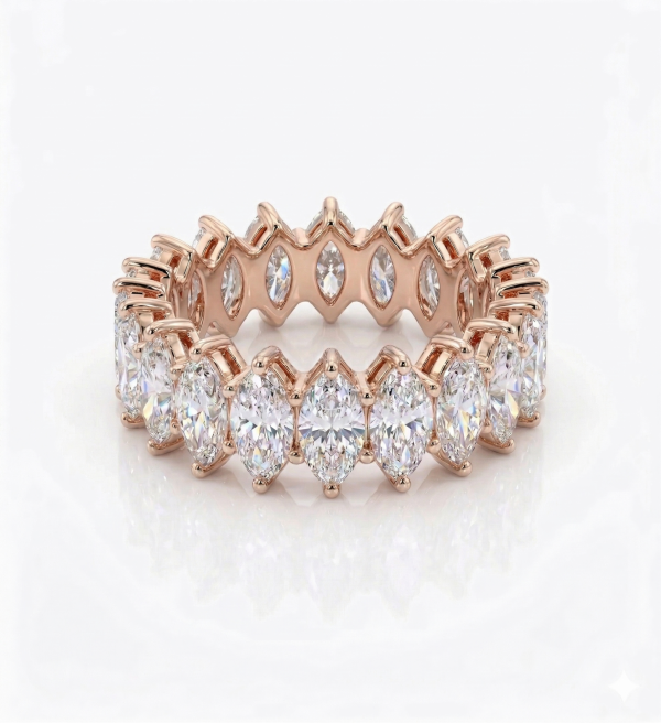 Žiedas juostelė su laboratoriniais 13 Marquise 6.57 karatai raudonas auksas