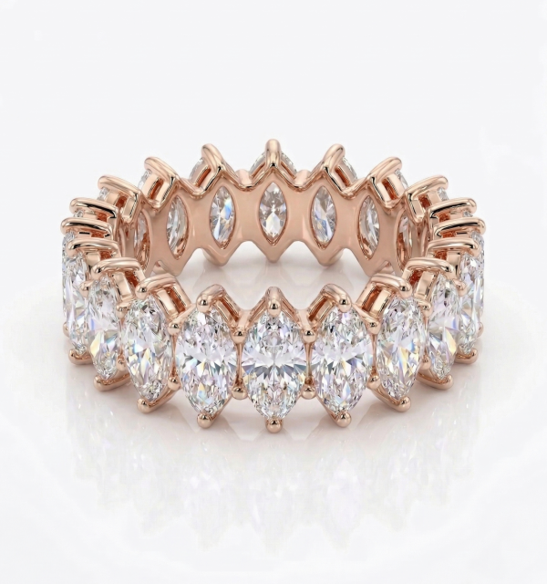 Žiedas juostelė su laboratoriniais 13 Marquise 6.57 karatai raudonas auksas