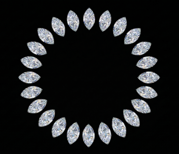 24 Marquise deimantai 12.00 karatų