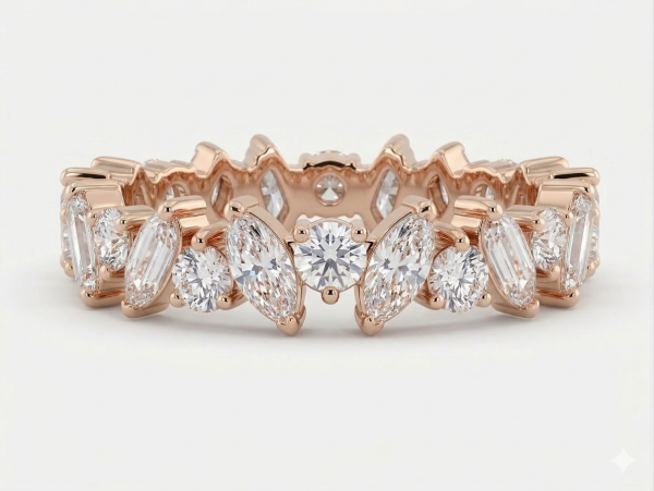 Deimantinė juostelė su laboratoriniais 24 Marquise/Round 7.36 karatai raudonas auksas