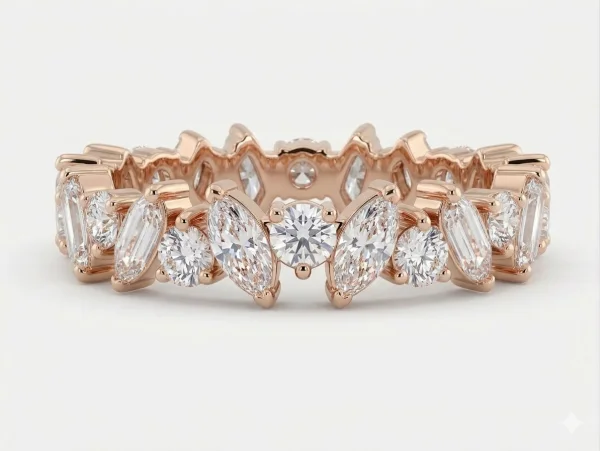 Deimantinė juostelė su laboratoriniais 24 Marquise/Round 7.36 karatai raudonas auksas