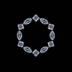 Deimantinė juostelė su laboratoriniais 6 Marquise & 6 Princess deimantais 3.60 karatai