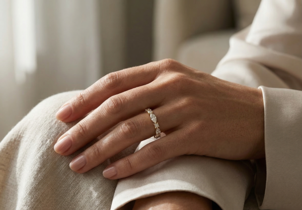 Deimantinė juostelė su laboratoriniais 6 Marquise & 6 Princess deimantais 3.60 karatai ant piršto