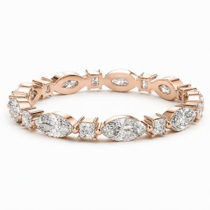 Deimantinė juostelė su laboratoriniais 6 Marquise & 6 Princess deimantais 3.60 karatai raudono aukso