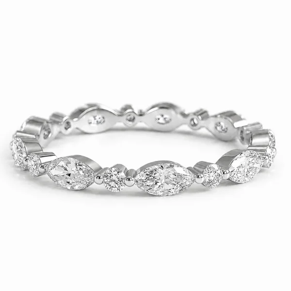 Deimantinė juostelė su laboratoriniais 6 Marquise & 6 Round deimantais 3.60 karatai balto aukso