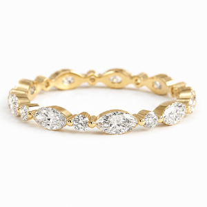 Deimantinė juostelė su laboratoriniais 6 Marquise & 6 Round deimantais 3.60 karatai geltono aukso