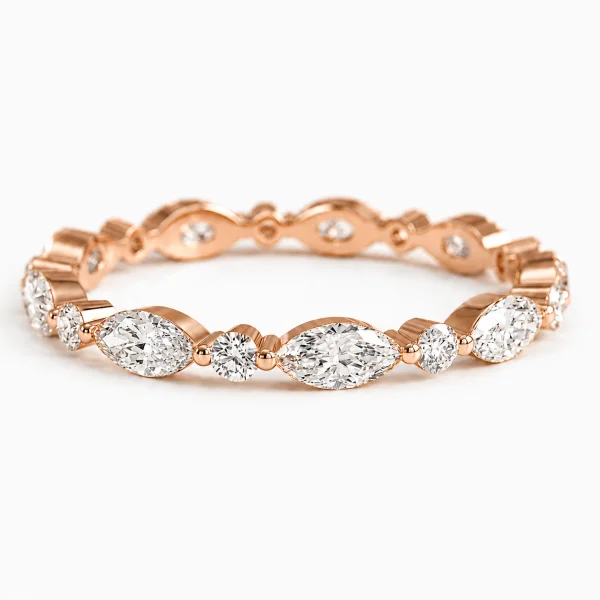 Deimantinė juostelė su laboratoriniais 6 Marquise & 6 Round deimantais 3.60 karatai raudono aukso