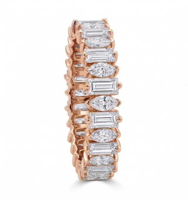 Deimantinė juostelė su 9 Marquise & 9 Baguette deimantais 4.50 karatų raudono aukso