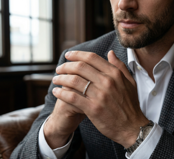 Deimantinė juostelė vyrui su laboratoriniais deimantais (0.70 ct) 1.80 mm raudonas auksas