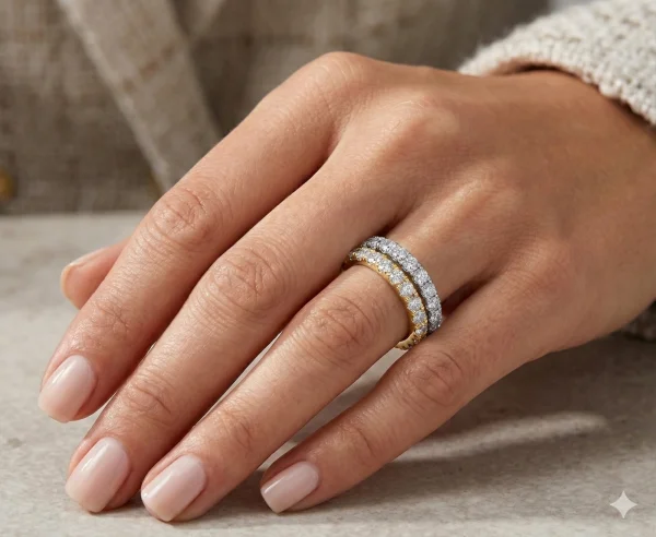 Deimantinės juostelės su laboratoriniais deimantais (1.00 ct) 2.00 mm balto ir geltono aukso ant rankos