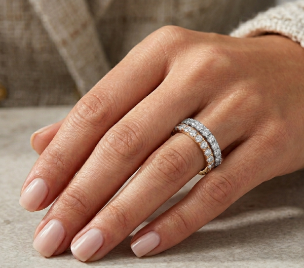 Deimantinės juostelės su laboratoriniais deimantais (1.00 ct) 2.00 mm raudono ir balto aukso 2