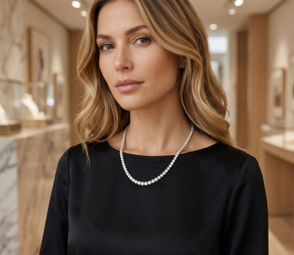 Grandinėlė su deimantais - Tennis kolje 45 cm balto aukso 18.15 ct