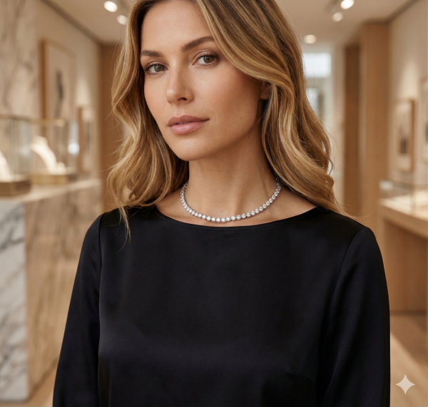 Grandinėlė su deimantais - Tennis kolje baltas auksas 11.76 ct ant kaklo