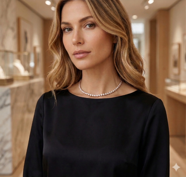 Grandinėlė su deimantais - Tennis kolje raudono aukso 11.76 ct ant kaklo