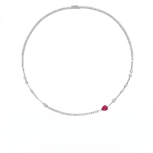 Grandinėlė su deimantais ir rubinu - Tennis kolje balto aukso 12.90 ct