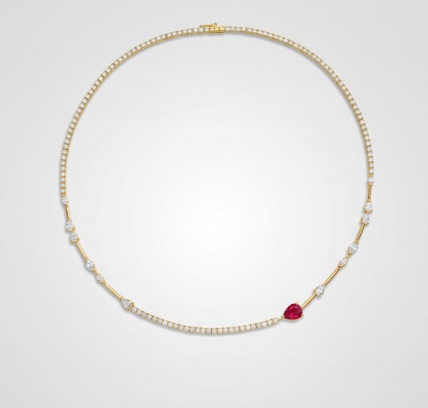 Grandinėlė su deimantais ir rubinu - Tennis kolje geltono ausko 12.90 ct