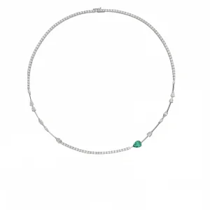 Grandinėlė su deimantais ir smaragdu - Tennis kolje 12.90 ct baltas auksas