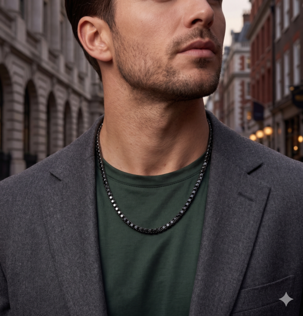 Grandinėlė su juodais deimantais - Tennis kolje 32.00 ct ant kaklo