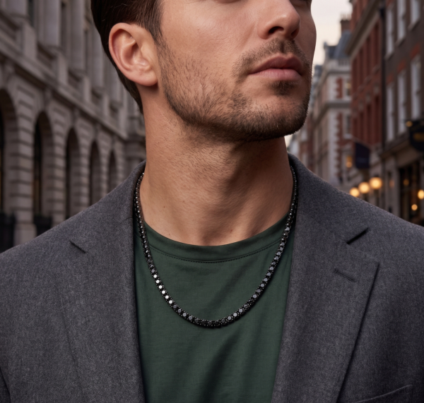 Grandinėlė su juodais deimantais - Tennis kolje 32.00 ct ant kaklo