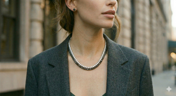 Grandinėlė su juodais deimantais - Tennis kolje 9.40 ct