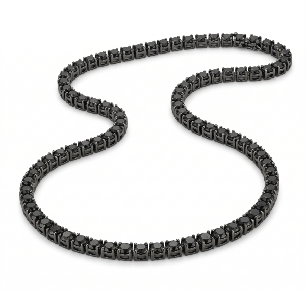 Grandinėlė vyrui su juodais deimantais - Tennis kolje 9.40 ct ant balto fono