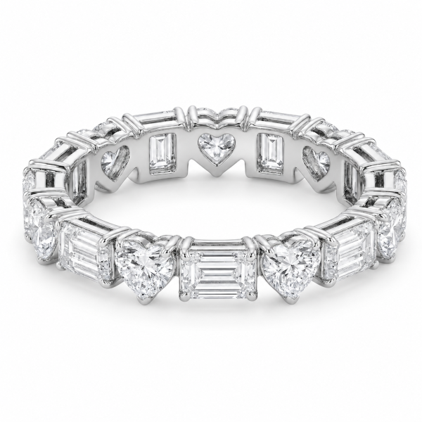 Išskirtinė deimantinė juostelė 5Emerald & 5Heart 7.03 karatai balto aukso