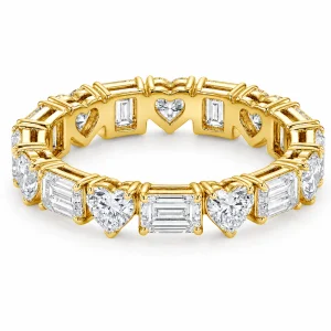 Išskirtinė deimantinė juostelė 5Emerald & 5Heart 7.03 karatai geltono aukso