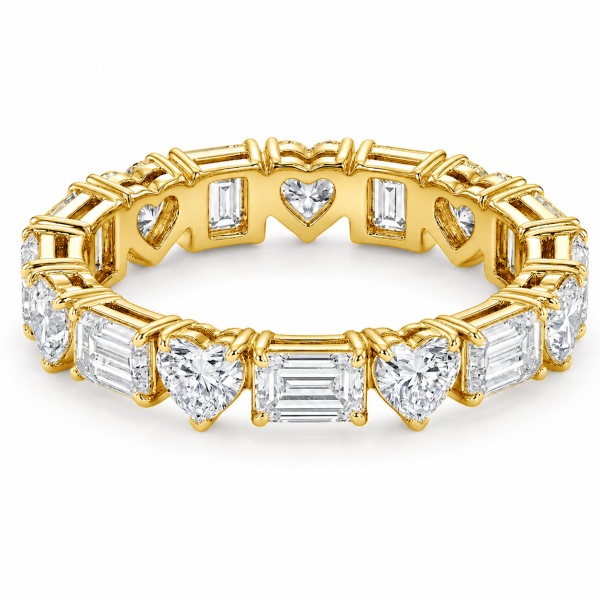 Išskirtinė deimantinė juostelė 5Emerald & 5Heart 7.03 karatai geltono aukso