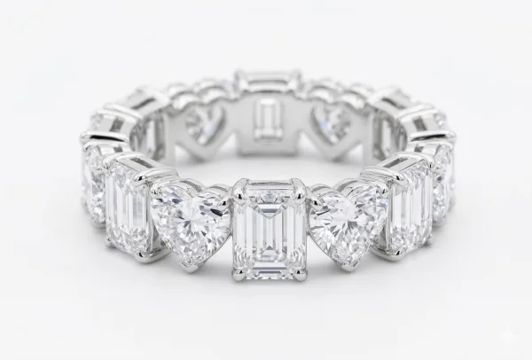 Deimantinė juostelė 6Emerald & 6Heart baltas auksas