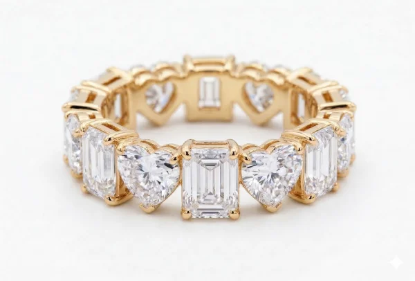 Išskirtinė deimantinė juostelė 6Emerald & 6Heart geltonas auksas