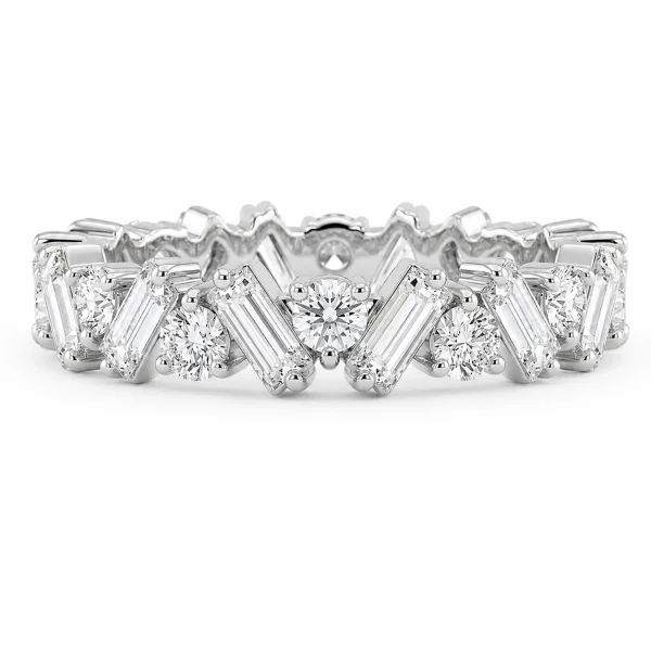 Išskirtinė deimantinė juostelė Emerald & Round 7.36 karatai balto aukso